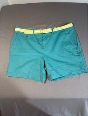 Dockers Women's Teal Casual Shorts with Yellow Belt, Size 14